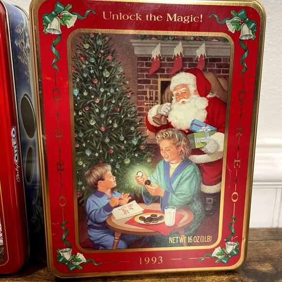 Oreo Cookie Santa Tins Box Vintage 1993 1998 Christmas Holiday Nabisco USA - Picture 3 of 14